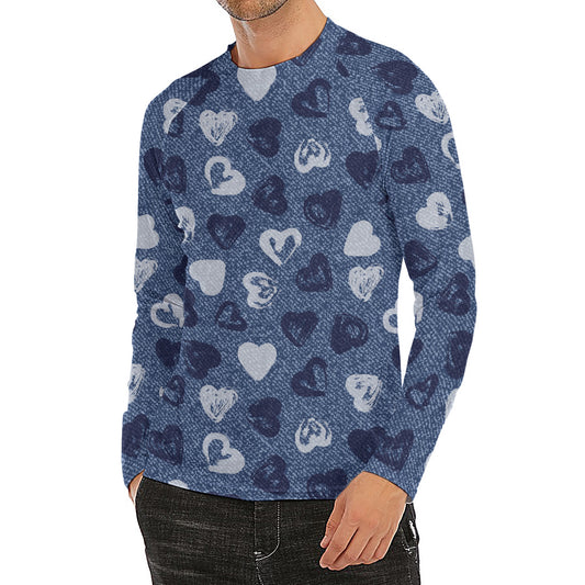 Heart Denim Jeans Pattern Print Men's Long Sleeve Rash Guard