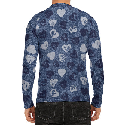 Heart Denim Jeans Pattern Print Men's Long Sleeve Rash Guard