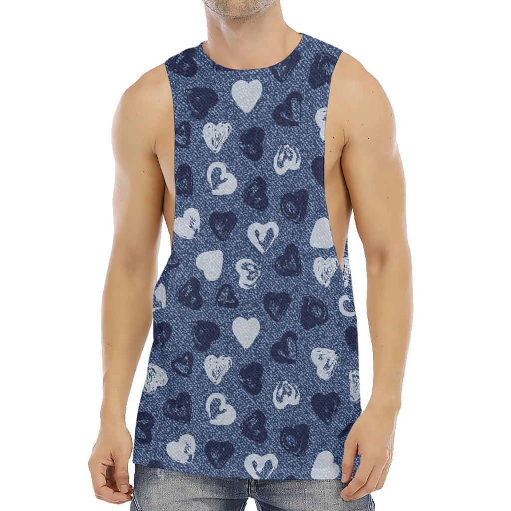 Heart Denim Jeans Pattern Print Men's Muscle Tank Top