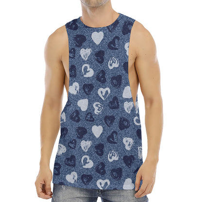 Heart Denim Jeans Pattern Print Men's Muscle Tank Top