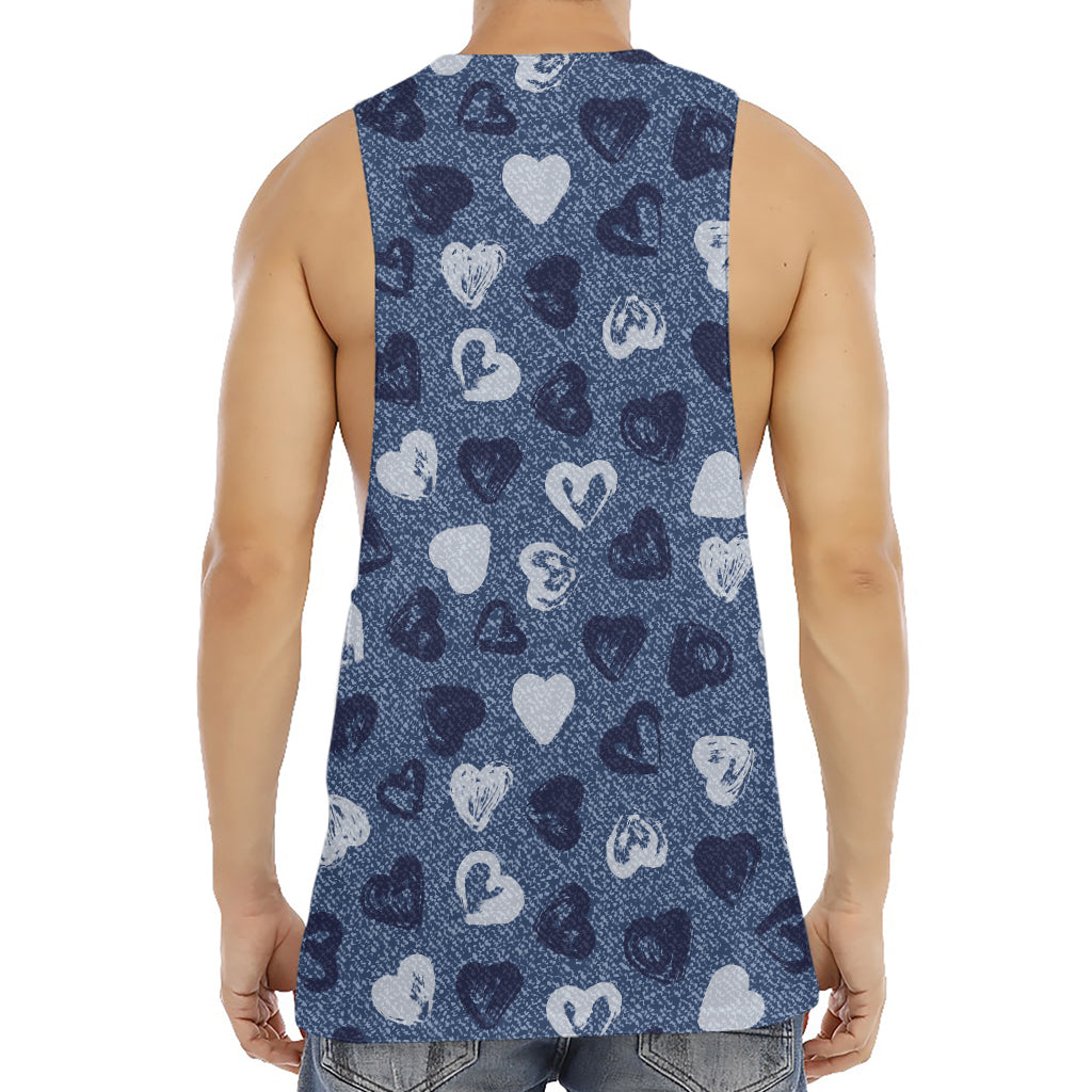 Heart Denim Jeans Pattern Print Men's Muscle Tank Top