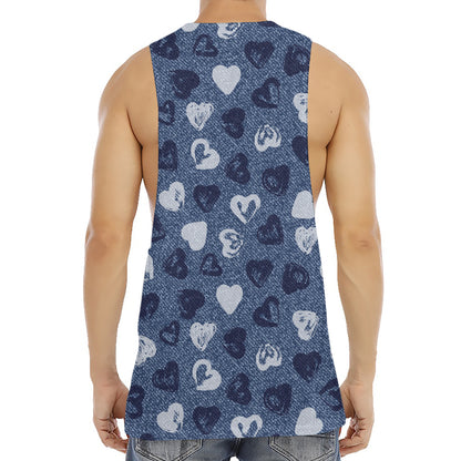Heart Denim Jeans Pattern Print Men's Muscle Tank Top