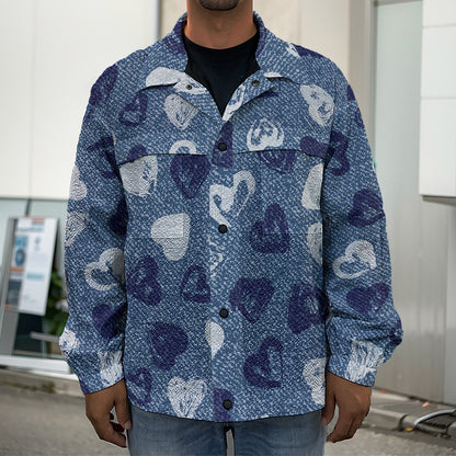 Heart Denim Jeans Pattern Print Men's Shirt Jacket