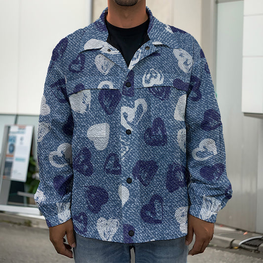 Heart Denim Jeans Pattern Print Men's Shirt Jacket