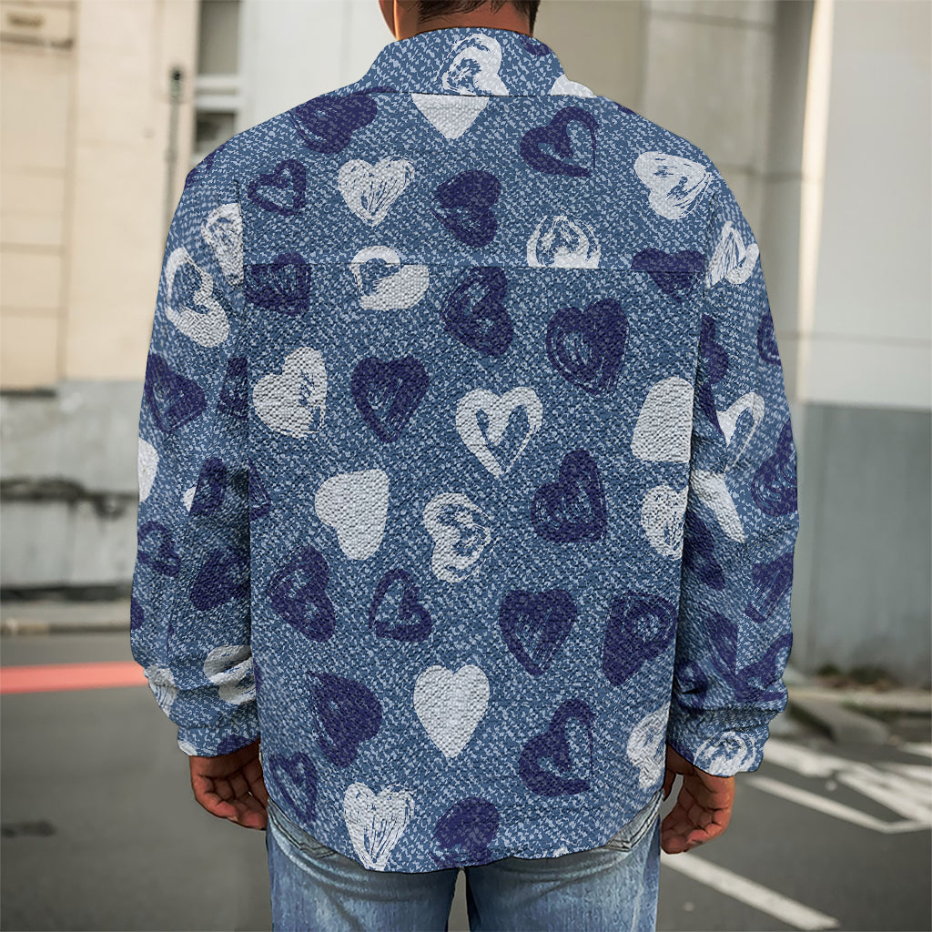 Heart Denim Jeans Pattern Print Men's Shirt Jacket