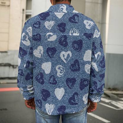Heart Denim Jeans Pattern Print Men's Shirt Jacket