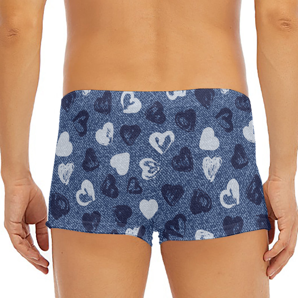 Heart Denim Jeans Pattern Print Men's Short Boxer Briefs