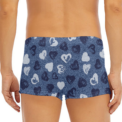 Heart Denim Jeans Pattern Print Men's Short Boxer Briefs