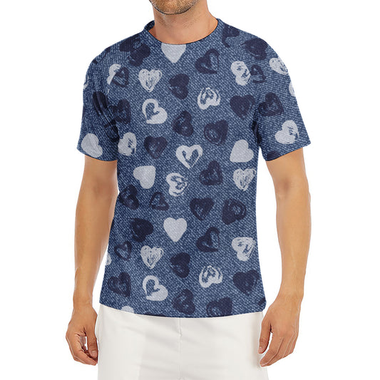Heart Denim Jeans Pattern Print Men's Short Sleeve Rash Guard