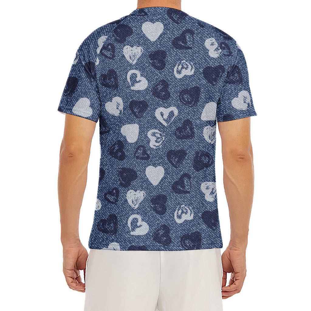 Heart Denim Jeans Pattern Print Men's Short Sleeve Rash Guard
