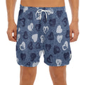 Heart Denim Jeans Pattern Print Men's Split Running Shorts