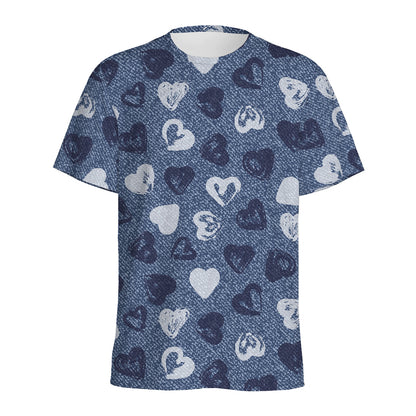 Heart Denim Jeans Pattern Print Men's Sports T-Shirt