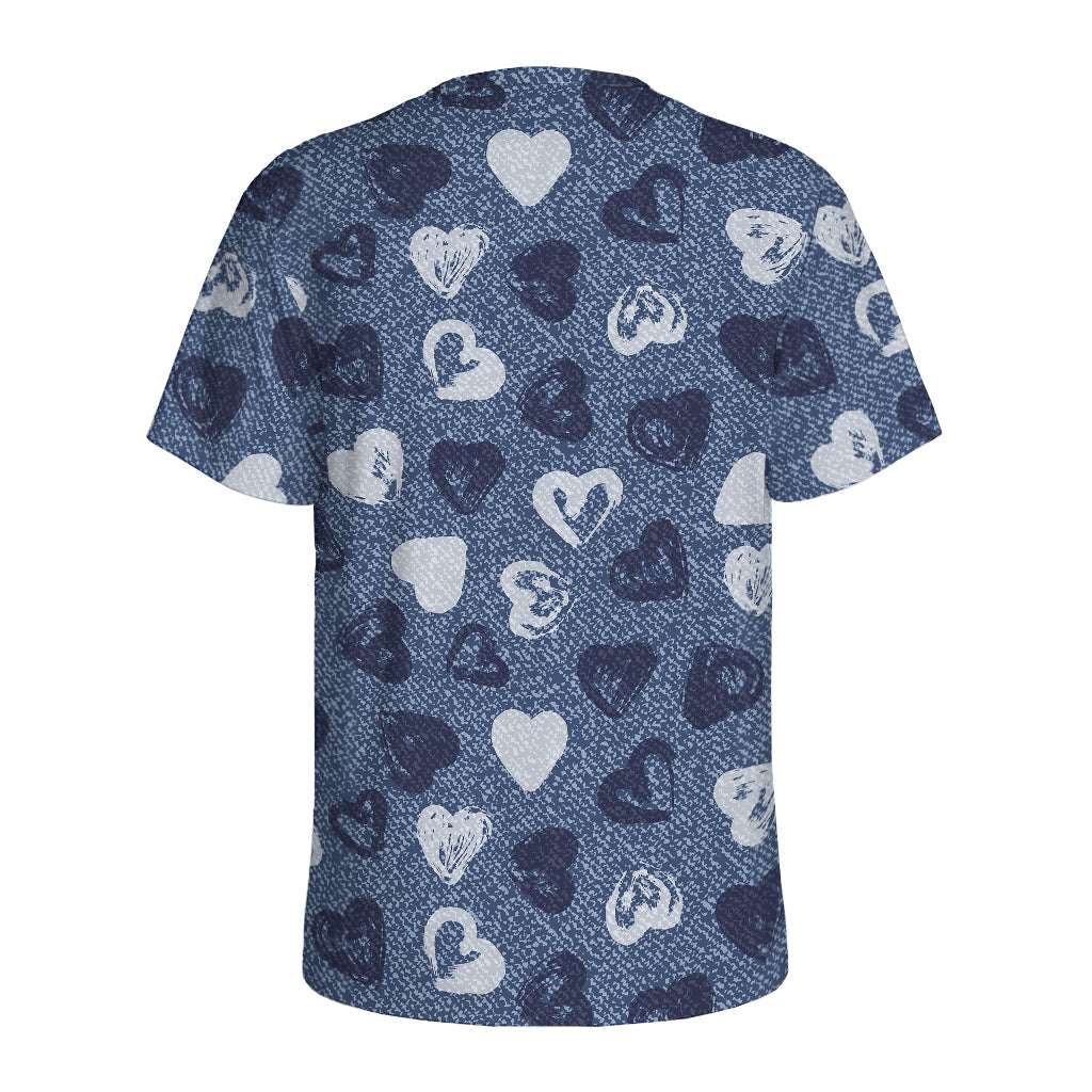 Heart Denim Jeans Pattern Print Men's Sports T-Shirt