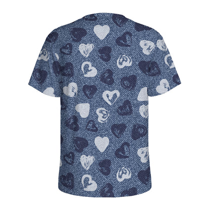 Heart Denim Jeans Pattern Print Men's Sports T-Shirt