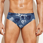 Heart Denim Jeans Pattern Print Men's Swim Briefs