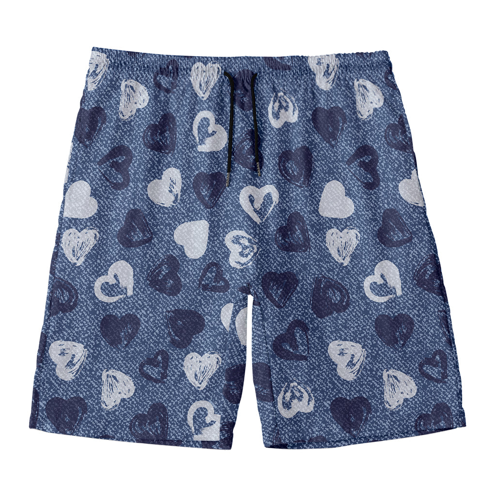 Heart Denim Jeans Pattern Print Men's Swim Trunks