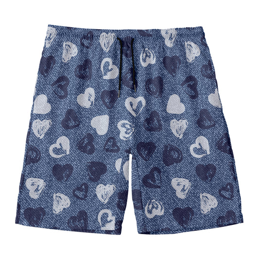 Heart Denim Jeans Pattern Print Men's Swim Trunks
