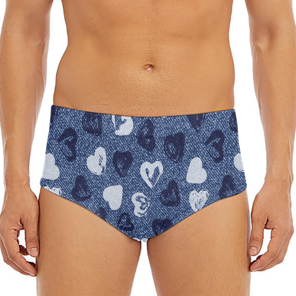 Heart Denim Jeans Pattern Print Men's Triangle Swim Briefs