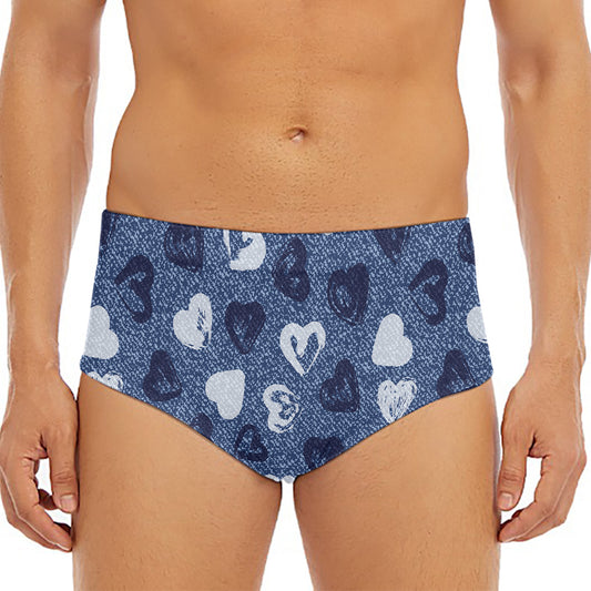 Heart Denim Jeans Pattern Print Men's Triangle Swim Briefs