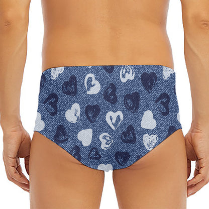 Heart Denim Jeans Pattern Print Men's Triangle Swim Briefs