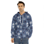 Heart Denim Jeans Pattern Print Men's Velvet Pullover Hoodie