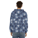 Heart Denim Jeans Pattern Print Men's Velvet Pullover Hoodie