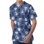 Heart Denim Jeans Pattern Print Men's Velvet T-Shirt