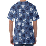 Heart Denim Jeans Pattern Print Men's Velvet T-Shirt