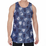 Heart Denim Jeans Pattern Print Men's Velvet Tank Top
