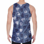 Heart Denim Jeans Pattern Print Men's Velvet Tank Top