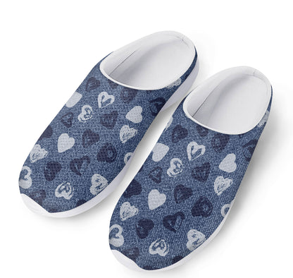 Heart Denim Jeans Pattern Print Mesh Casual Shoes
