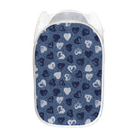 Heart Denim Jeans Pattern Print Mesh Laundry Hamper