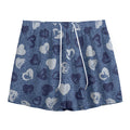 Heart Denim Jeans Pattern Print Mesh Shorts