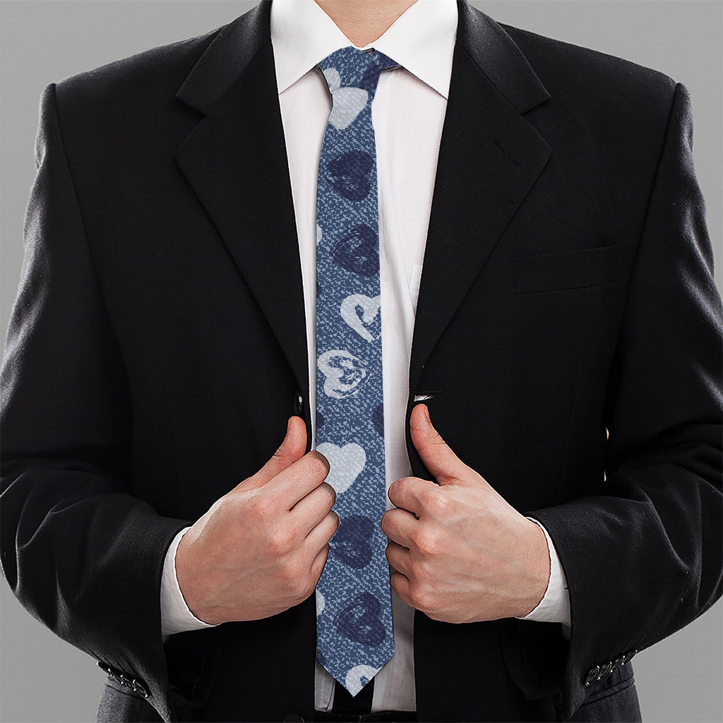 Heart Denim Jeans Pattern Print Necktie