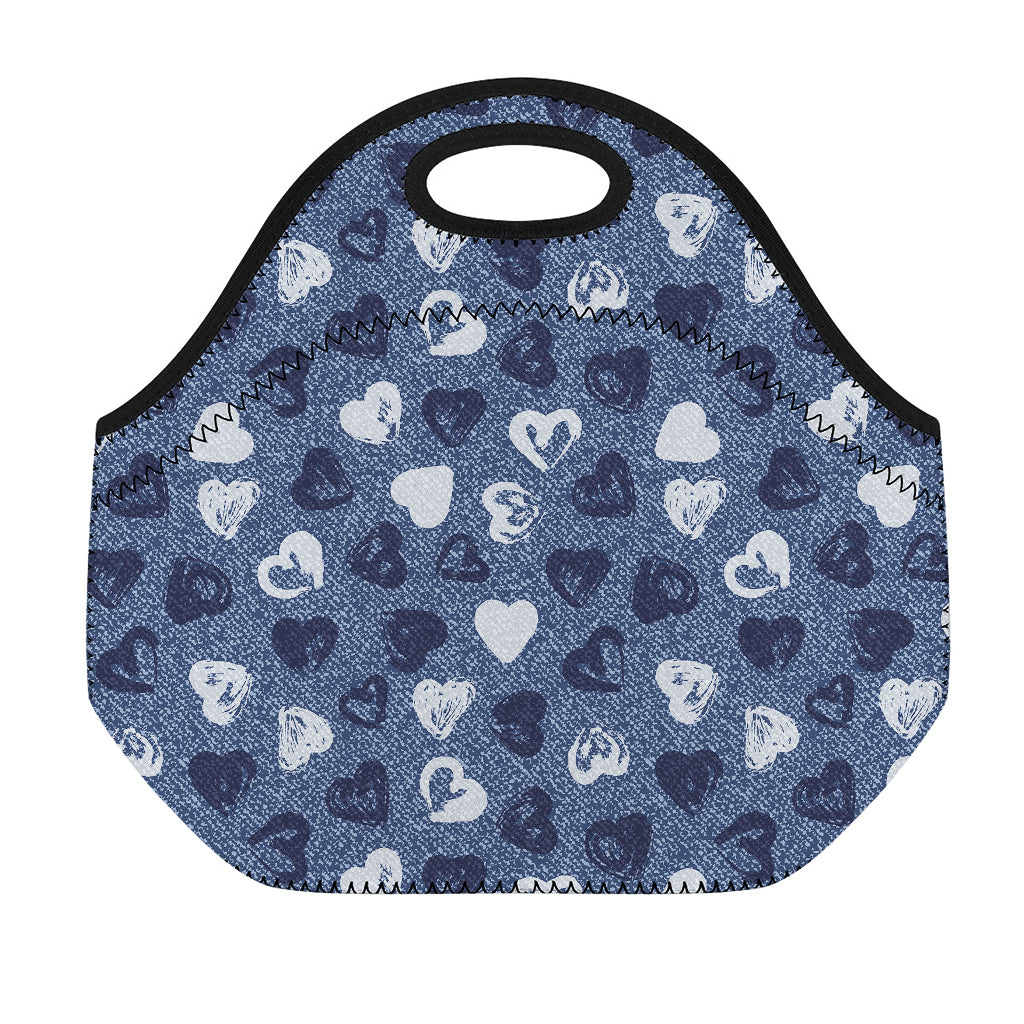 Heart Denim Jeans Pattern Print Neoprene Lunch Bag