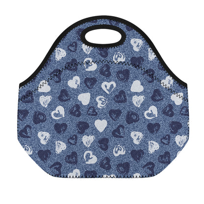 Heart Denim Jeans Pattern Print Neoprene Lunch Bag