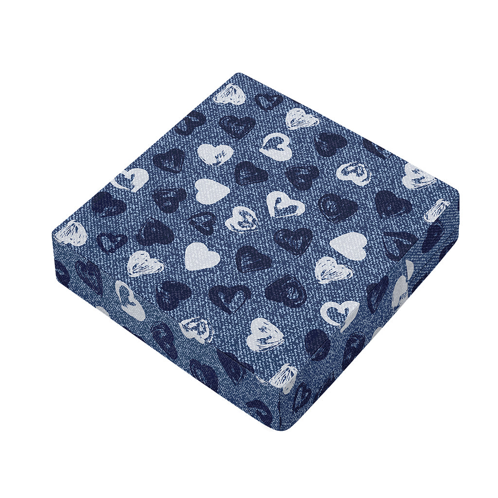 Heart Denim Jeans Pattern Print Outdoor Seat Cushion Cover