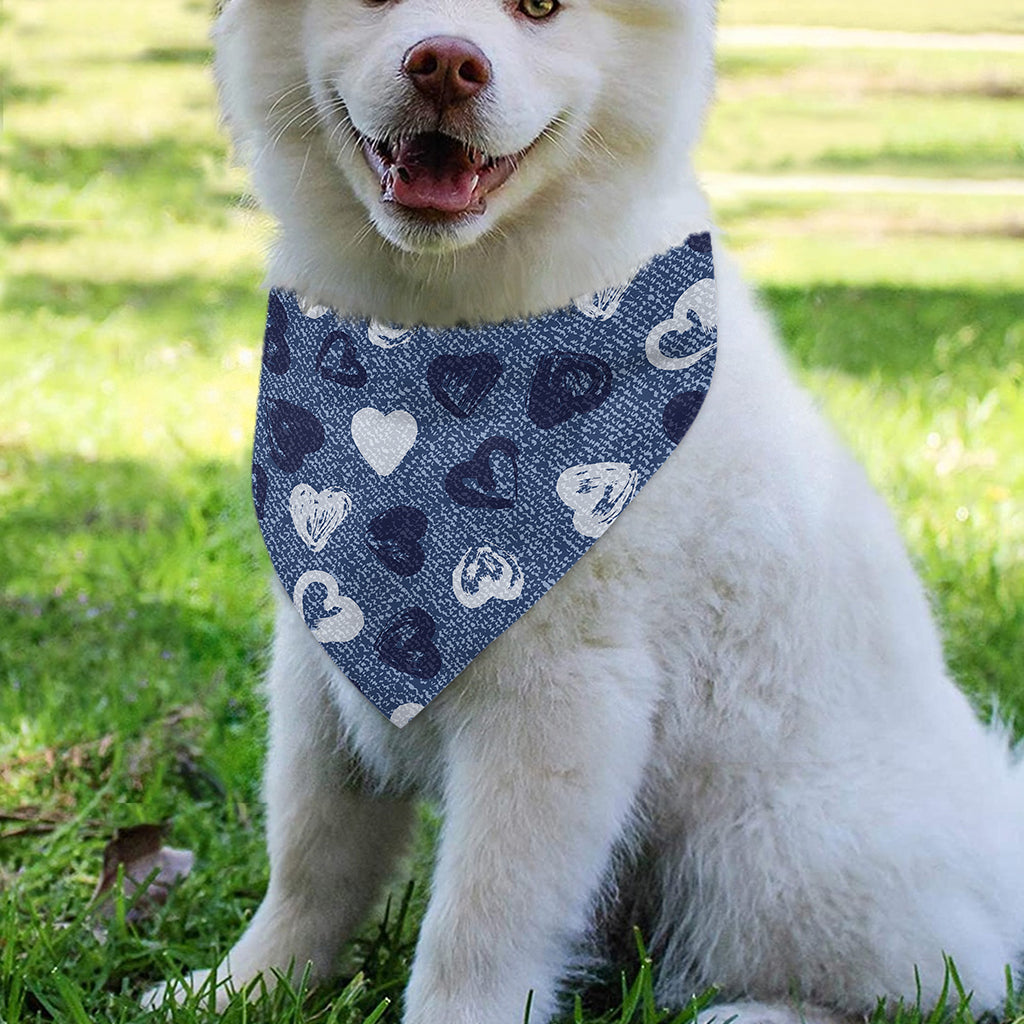 Heart Denim Jeans Pattern Print Over The Collar Dog Bandana