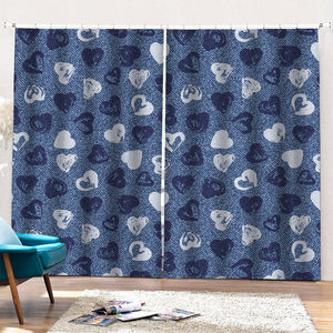 Heart Denim Jeans Pattern Print Pencil Pleat Curtains