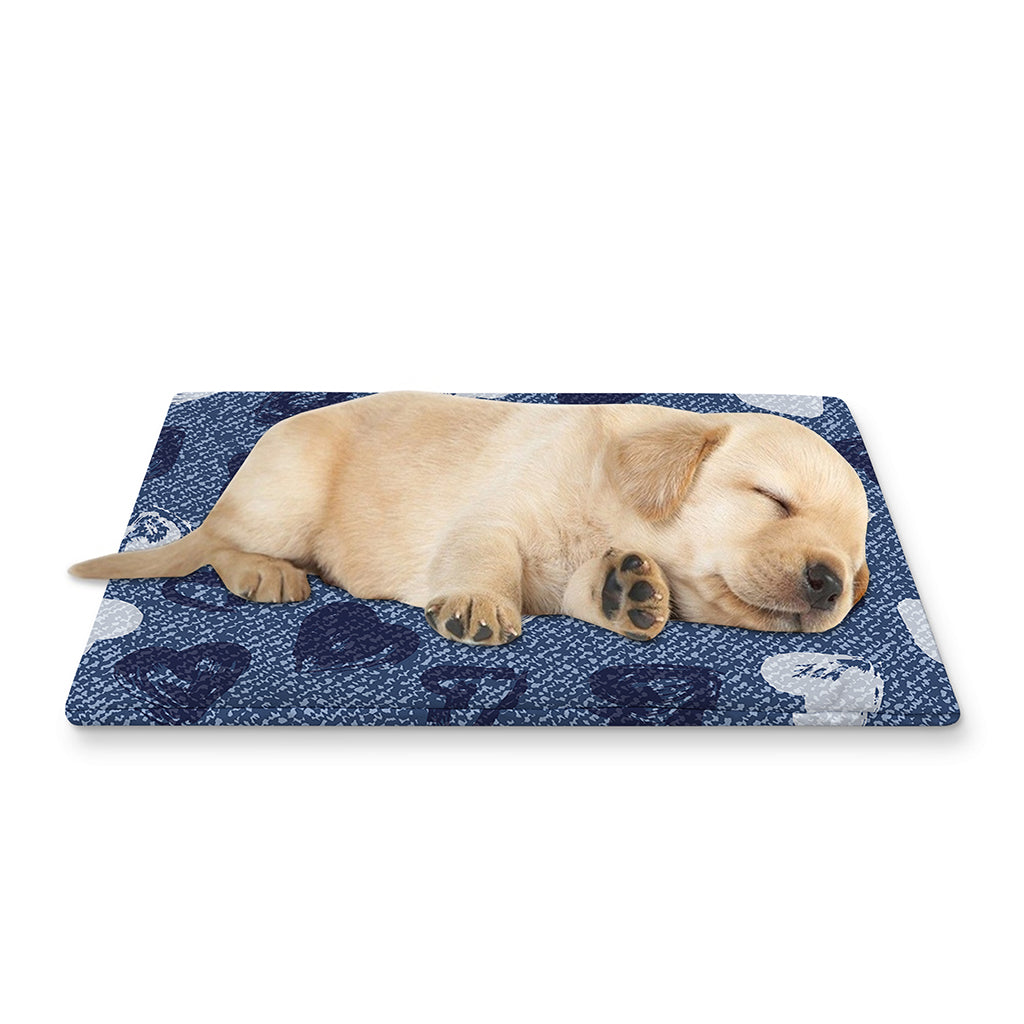 Heart Denim Jeans Pattern Print Pet Cooling Mat Cover