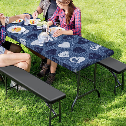 Heart Denim Jeans Pattern Print Picnic Table Cover