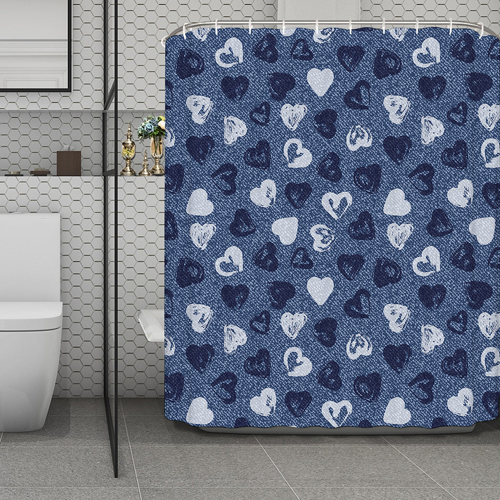Heart Denim Jeans Pattern Print Polyester Shower Curtain