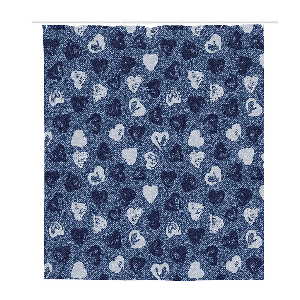 Heart Denim Jeans Pattern Print Polyester Shower Curtain