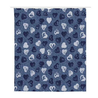 Heart Denim Jeans Pattern Print Polyester Shower Curtain