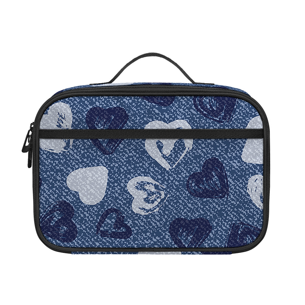 Heart Denim Jeans Pattern Print Portable Lunch Bag