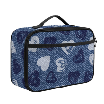 Heart Denim Jeans Pattern Print Portable Lunch Bag