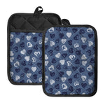 Heart Denim Jeans Pattern Print Pot Holders With Pocket