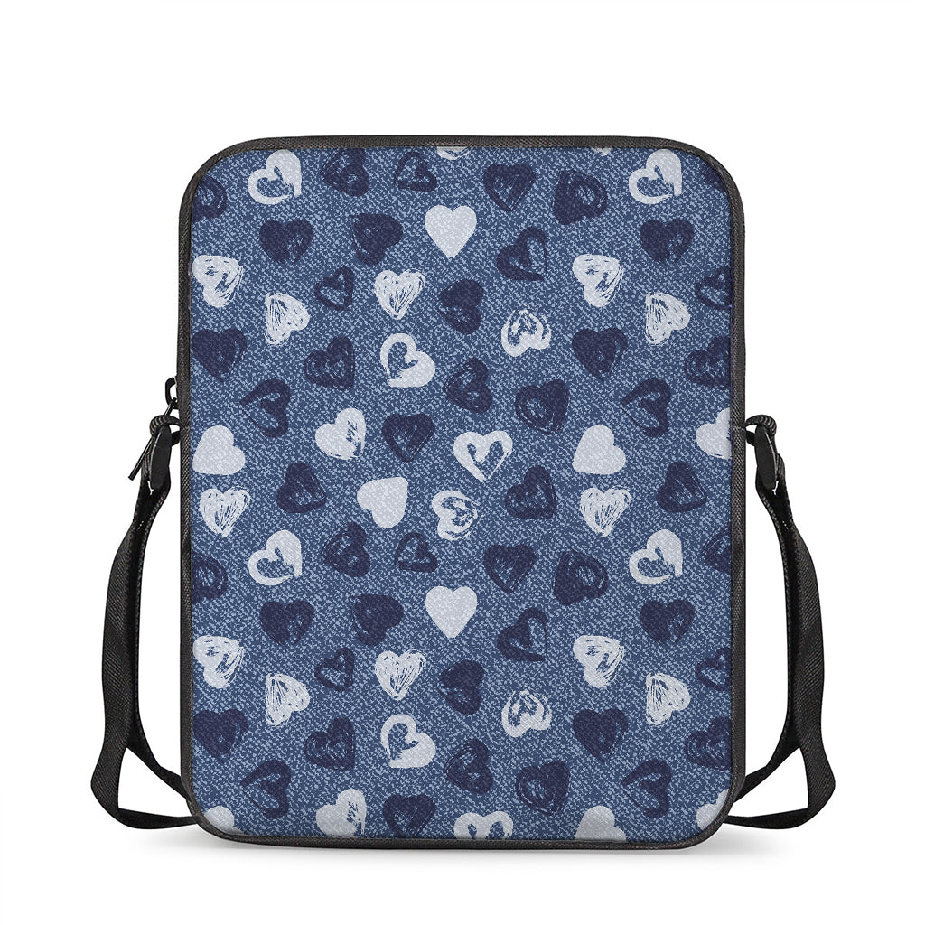 Heart Denim Jeans Pattern Print Rectangular Crossbody Bag