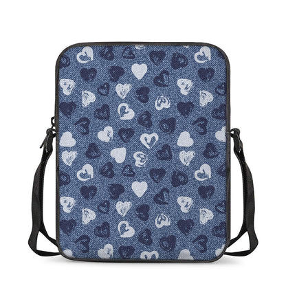 Heart Denim Jeans Pattern Print Rectangular Crossbody Bag