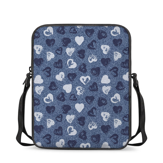 Heart Denim Jeans Pattern Print Rectangular Crossbody Bag